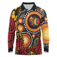 Celebrating 50 Years Papua New Guinea Long Sleeve Polo Shirt Aboriginal Mix Papuan Pattern LT14 Red - Polynesian Pride