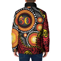 Celebrating 50 Years Papua New Guinea Padded Jacket Aboriginal Mix Papuan Pattern - Polynesian Pride