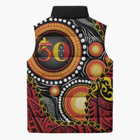 Celebrating 50 Years Papua New Guinea Sleeveless Puffer Jacket Aboriginal Mix Papuan Pattern - Polynesian Pride