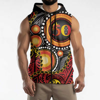 Celebrating 50 Years Papua New Guinea Sleeveless Zip Hoodie Aboriginal Mix Papuan Pattern LT14 - Polynesian Pride