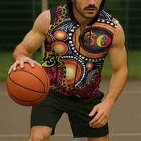 Celebrating 50 Years Papua New Guinea Sleeveless Zip Hoodie Aboriginal Mix Papuan Pattern LT14 - Polynesian Pride
