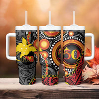Celebrating 50 Years Papua New Guinea Tumbler With Handle Aboriginal Mix Papuan Pattern - Polynesian Pride