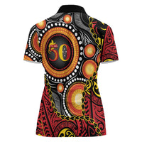 Celebrating 50 Years Papua New Guinea Women Polo Shirt Aboriginal Mix Papuan Pattern LT14 - Polynesian Pride
