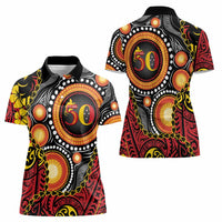 Celebrating 50 Years Papua New Guinea Women Polo Shirt Aboriginal Mix Papuan Pattern LT14 - Polynesian Pride