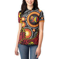 Celebrating 50 Years Papua New Guinea Women Polo Shirt Aboriginal Mix Papuan Pattern LT14 - Polynesian Pride