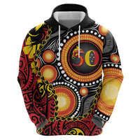 Celebrating 50 Years Papua New Guinea Zip Hoodie Aboriginal Mix Papuan Pattern LT14 - Polynesian Pride
