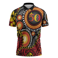 Celebrating 50 Years Papua New Guinea Zipper Polo Shirt Aboriginal Mix Papuan Pattern LT14 Red - Polynesian Pride