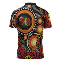 Celebrating 50 Years Papua New Guinea Zipper Polo Shirt Aboriginal Mix Papuan Pattern LT14 - Polynesian Pride