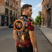 Celebrating 50 Years Papua New Guinea Zipper Polo Shirt Aboriginal Mix Papuan Pattern LT14 - Polynesian Pride