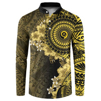 Vanuatu Button Sweatshirt Hibisus Polynesian Pattern Gold - Polynesian Pride