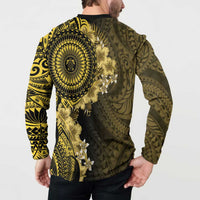 Vanuatu Button Sweatshirt Hibisus Polynesian Pattern Gold - Polynesian Pride