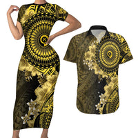 Vanuatu Couples Matching Short Sleeve Bodycon Dress and Hawaiian Shirt Hibisus Polynesian Pattern Gold - Polynesian Pride