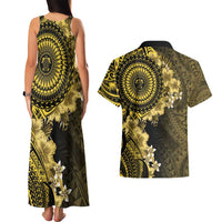 Vanuatu Couples Matching Tank Maxi Dress and Hawaiian Shirt Hibisus Polynesian Pattern Gold - Polynesian Pride