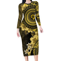 Vanuatu Family Matching Long Sleeve Bodycon Dress and Hawaiian Shirt Hibisus Polynesian Pattern Gold - Polynesian Pride