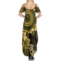 Vanuatu Family Matching Summer Maxi Dress and Hawaiian Shirt Hibisus Polynesian Pattern Gold - Polynesian Pride