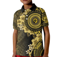 Vanuatu Kid Polo Shirt Hibisus Polynesian Pattern Gold - Polynesian Pride