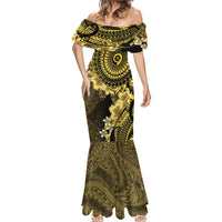 Vanuatu Mermaid Dress Hibisus Polynesian Pattern Gold - Polynesian Pride