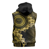 Vanuatu Sleeveless Hoodie Hibisus Polynesian Pattern Gold LT14 - Polynesian Pride