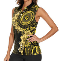 Vanuatu Women Sleeveless Polo Shirt Hibisus Polynesian Pattern Gold - Polynesian Pride