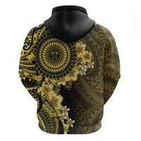 Vanuatu Zip Hoodie Hibisus Polynesian Pattern Gold - Polynesian Pride