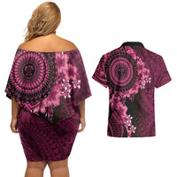 Vanuatu Couples Matching Off Shoulder Short Dress and Hawaiian Shirt Hibisus Polynesian Pattern Pink - Polynesian Pride