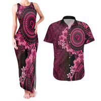Vanuatu Couples Matching Tank Maxi Dress and Hawaiian Shirt Hibisus Polynesian Pattern Pink - Polynesian Pride