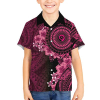 Vanuatu Family Matching Off Shoulder Maxi Dress and Hawaiian Shirt Hibisus Polynesian Pattern Pink - Polynesian Pride