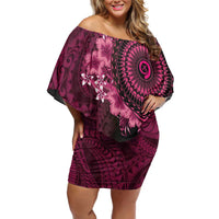 Vanuatu Family Matching Off Shoulder Short Dress and Hawaiian Shirt Hibisus Polynesian Pattern Pink - Polynesian Pride