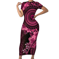 Vanuatu Family Matching Short Sleeve Bodycon Dress and Hawaiian Shirt Hibisus Polynesian Pattern Pink - Polynesian Pride