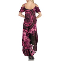Vanuatu Family Matching Summer Maxi Dress and Hawaiian Shirt Hibisus Polynesian Pattern Pink - Polynesian Pride