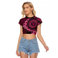 Vanuatu Raglan Cropped T Shirt Hibisus Polynesian Pattern Pink - Polynesian Pride