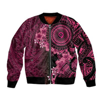 Vanuatu Sleeve Zip Bomber Jacket Hibisus Polynesian Pattern Pink - Polynesian Pride