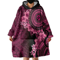 Vanuatu Wearable Blanket Hoodie Hibisus Polynesian Pattern Pink - Polynesian Pride