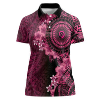 Vanuatu Women Polo Shirt Hibisus Polynesian Pattern Pink - Polynesian Pride