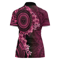 Vanuatu Women Polo Shirt Hibisus Polynesian Pattern Pink - Polynesian Pride