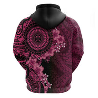 Vanuatu Zip Hoodie Hibisus Polynesian Pattern Pink LT14 - Polynesian Pride