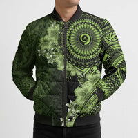 Vanuatu Bomber Puffer Jacket Hibisus Polynesian Pattern Green LT14 - Polynesian Pride