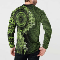 Vanuatu Button Sweatshirt Hibisus Polynesian Pattern Green - Polynesian Pride