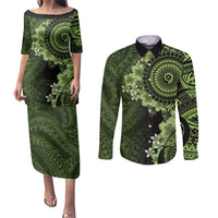 Vanuatu Couples Matching Puletasi and Long Sleeve Button Shirt Hibisus Polynesian Pattern Green - Polynesian Pride