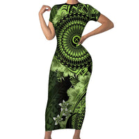 Vanuatu Family Matching Short Sleeve Bodycon Dress and Hawaiian Shirt Hibisus Polynesian Pattern Green - Polynesian Pride