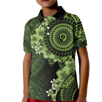 Vanuatu Kid Polo Shirt Hibisus Polynesian Pattern Green - Polynesian Pride
