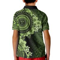 Vanuatu Kid Polo Shirt Hibisus Polynesian Pattern Green - Polynesian Pride