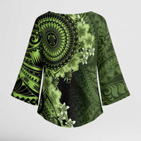 Vanuatu Kimono Sleeve Blouse Hibisus Polynesian Pattern Green - Polynesian Pride