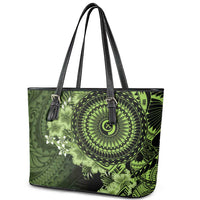Vanuatu Leather Tote Bag Hibisus Polynesian Pattern Green - Polynesian Pride