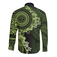 Vanuatu Long Sleeve Button Shirt Hibisus Polynesian Pattern Green - Polynesian Pride