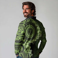 Vanuatu Long Sleeve Polo Shirt Hibisus Polynesian Pattern Green - Polynesian Pride