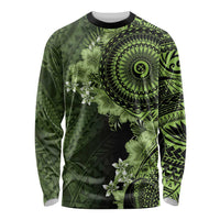 Vanuatu Long Sleeve Shirt Hibisus Polynesian Pattern Green - Polynesian Pride
