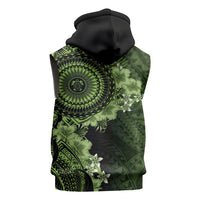 Vanuatu Sleeveless Hoodie Hibisus Polynesian Pattern Green - Polynesian Pride