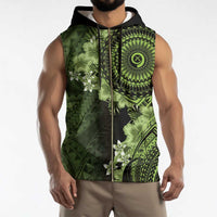 Vanuatu Sleeveless Zip Hoodie Hibisus Polynesian Pattern Green - Polynesian Pride