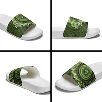 Vanuatu Slide Sandals Hibisus Polynesian Pattern Green - Polynesian Pride